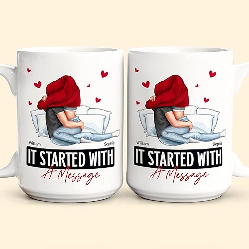 Miniatura 5 de Taza personalizada con texto en inglés «It Started With A Message» para parejas, regalo para novio, novia, marido, esposa, en cumpleaños,