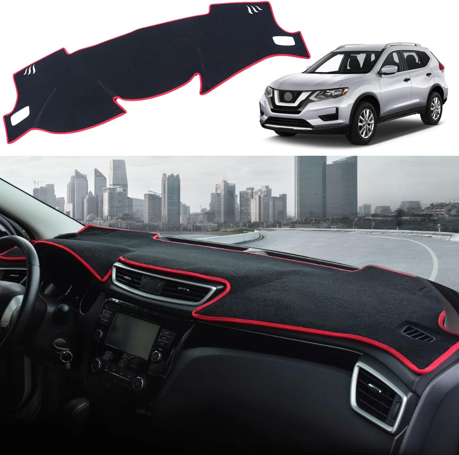 Dashboard Cover Dash Cover Mat Pad Carpet Custom Fit for Nissan Rogue 2014 2015 2016 2017 2018 2019 2020 Accessories Anti-Skid Center Console Protector Cover Mat(Red Edge)