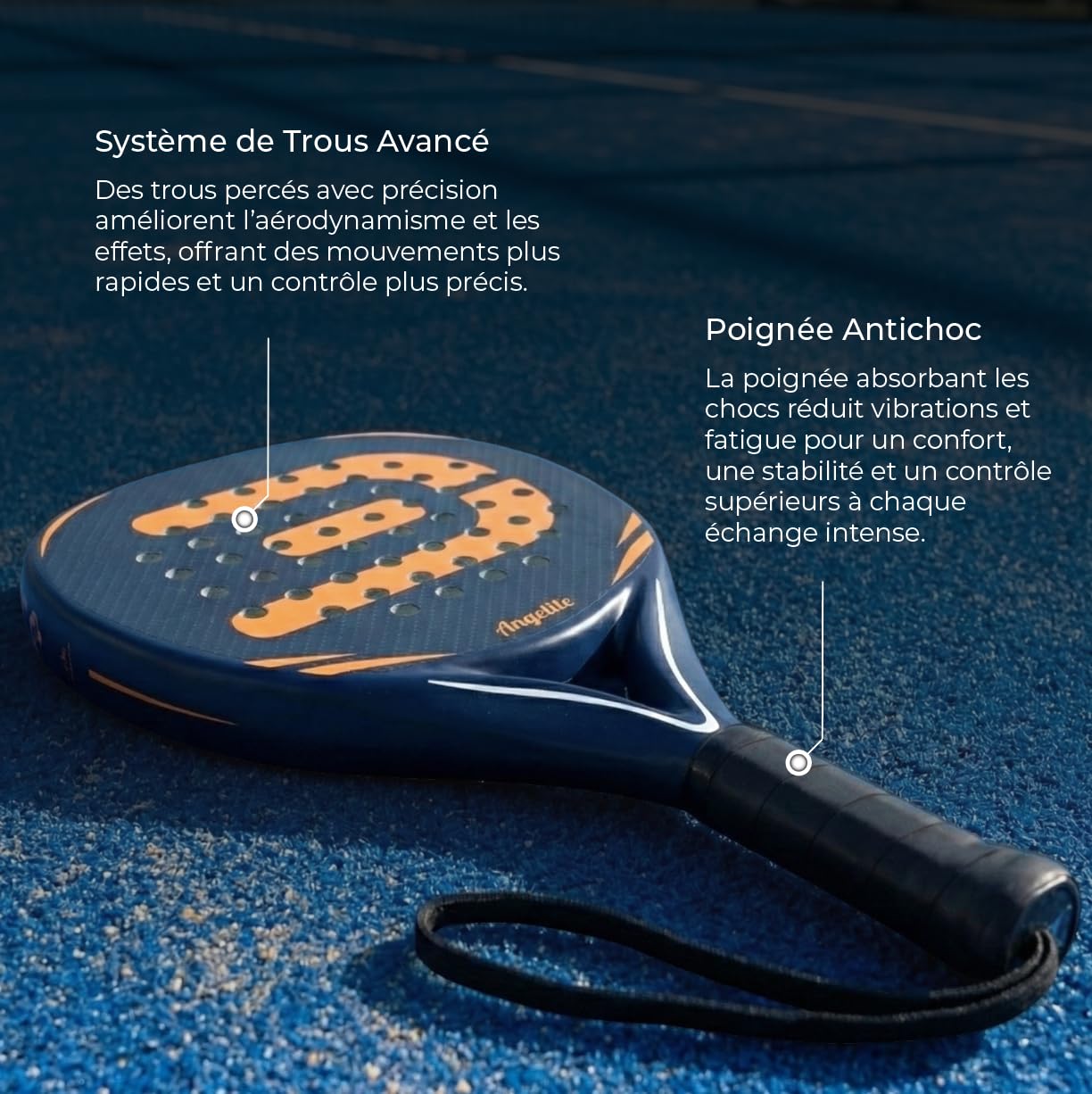 Raquette de Padel Angelite AG1 avec Garantie de 2 Ans | Cadre léger et Robuste en Fibre de Carbone (360 g), Surface en Fibre de Verre et Mousse EVA FlexCore pour Un contrôle Optimal