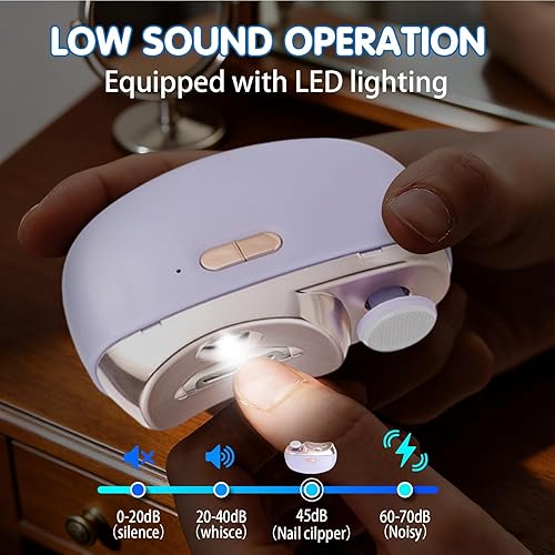 Miniatura 5 de Cortauñas eléctrico 2 en 1, 2 velocidades, cortaúñas automático para dedos de manos y pies con luz LED y almacenamiento de clips, recortador de uñas