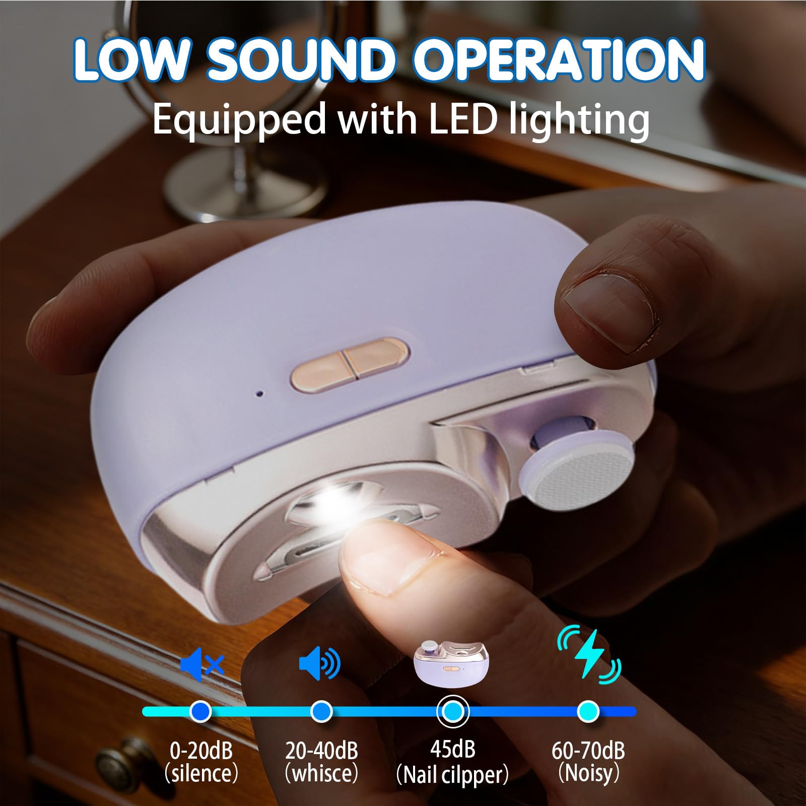 Tagliaunghie elettrico 2 in 1 2026, tagliaunghie automatico a 2 velocità, per dita delle mani e dei piedi, con luce LED e clip di archiviazione, tagliaunghie elettrico per uomini, donne