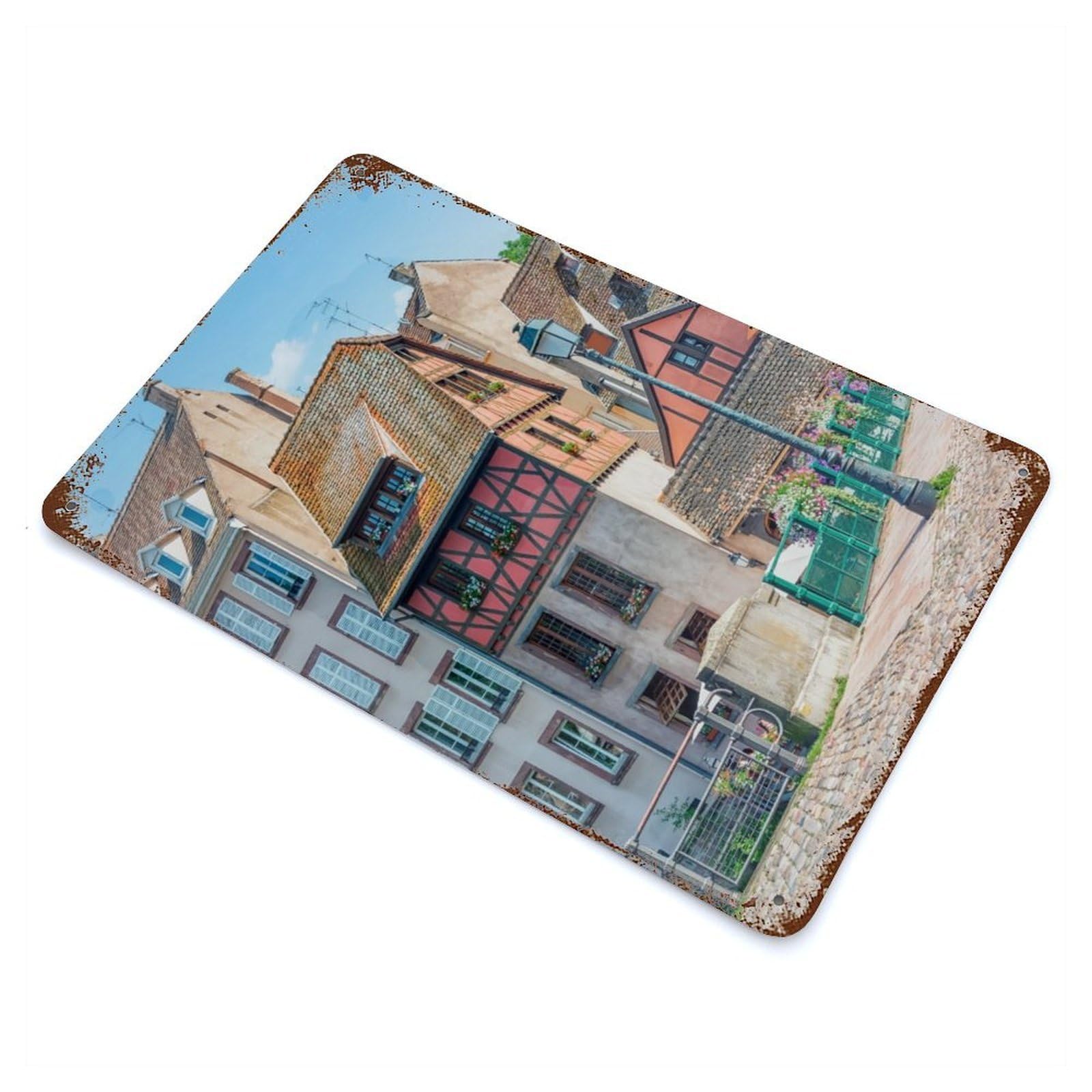 Strasbourg Architecture Retro Metal Sign 11.8"x7.9", Vintage Wall Decor for Garage, Pub Or Kitchen