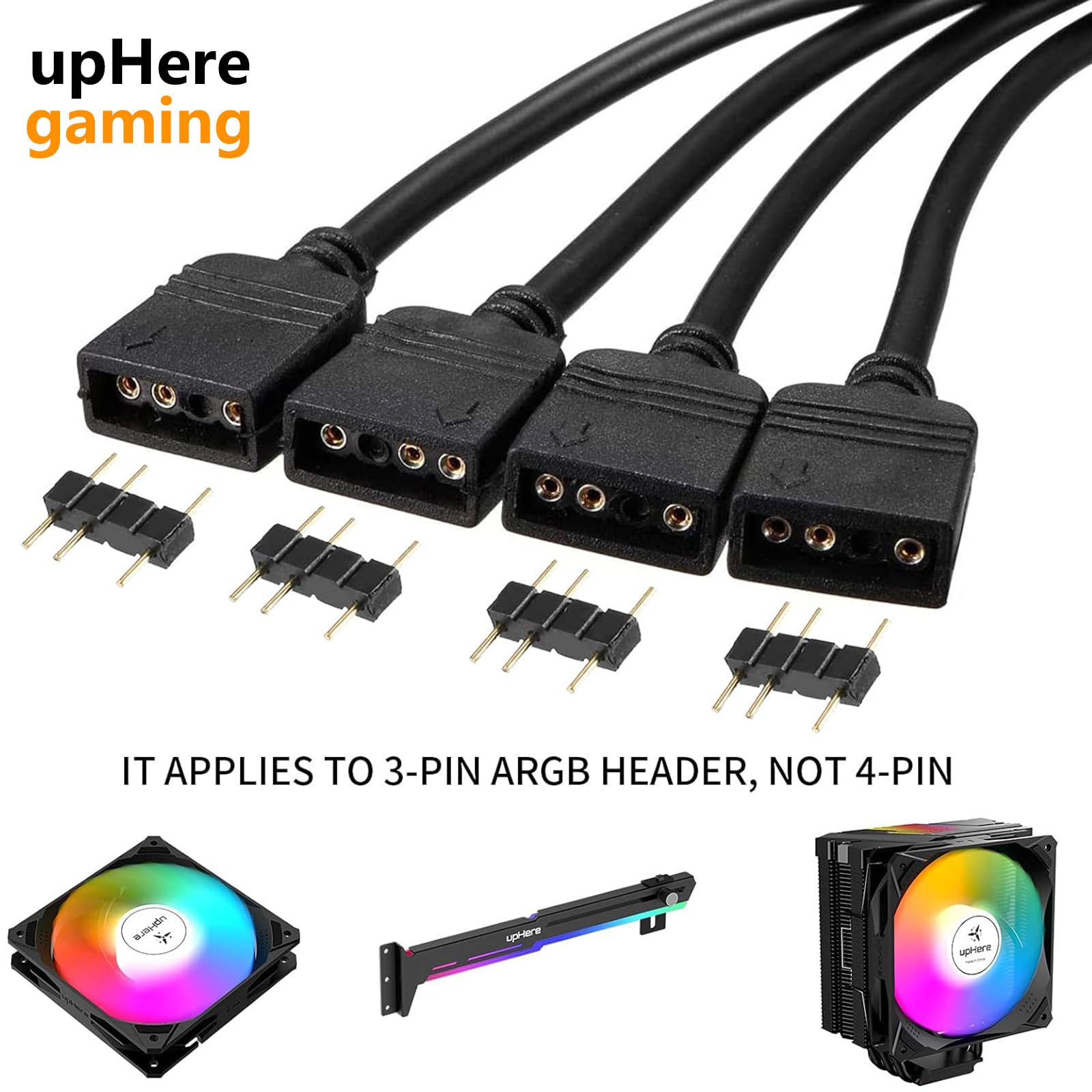 upHere gaming ARGB 3Pin Câble,Hub ARGB Adaptateur RGB,Répartiteur de Ventilateur 1 à 4 Splitter Cable Répartiteur Connecteur pour Bande LED,30 cm avec Broches Mâles（53ARGB）