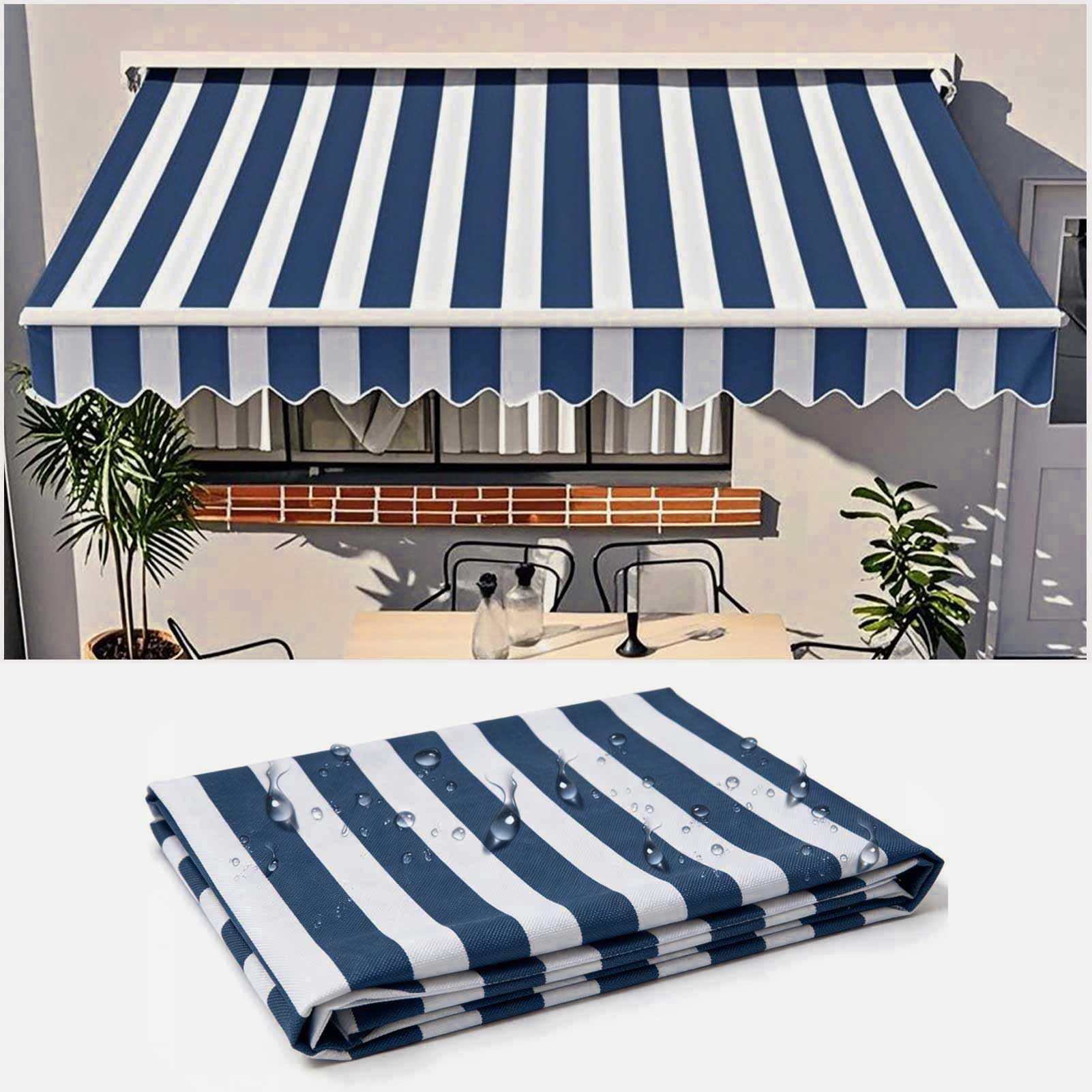 Manual Awning Replacement Fabric Retractable 2.5x5m Outdoor Patio Garden 100% Polyester Canopy, Cover, Sun Shade, Shelter for Yard, Deck, Balcony, Dark Blue White Stripes
