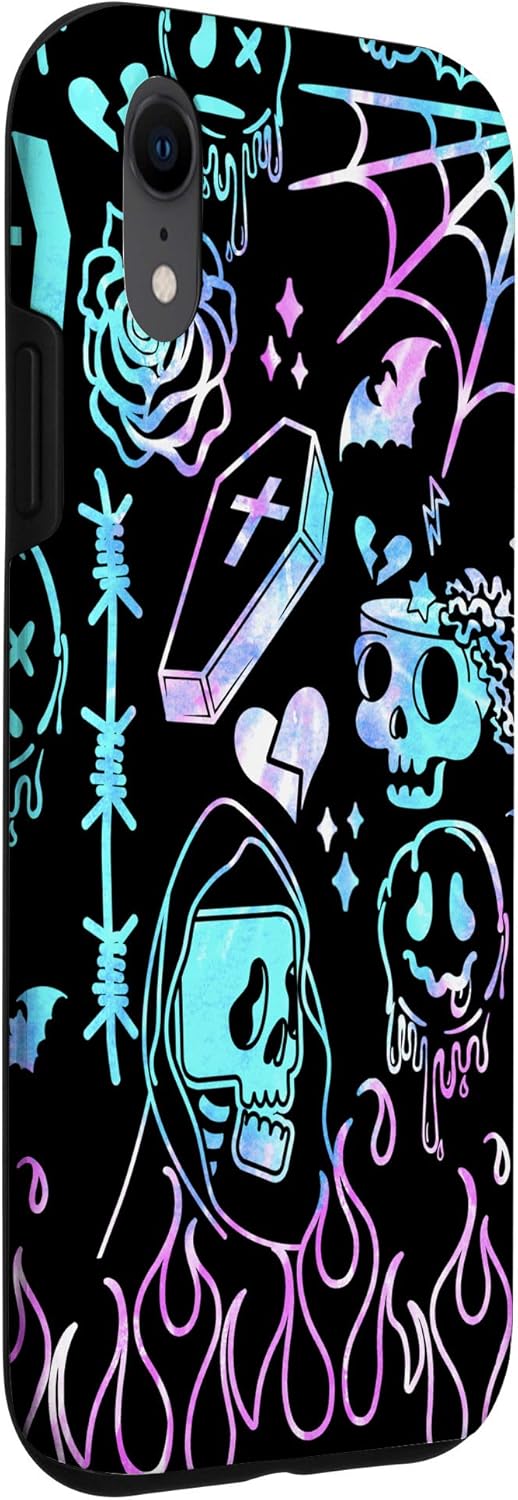 iPhone XR Melting Happy Face Smile Doodle Graffiti Flames Pastel Goth Case