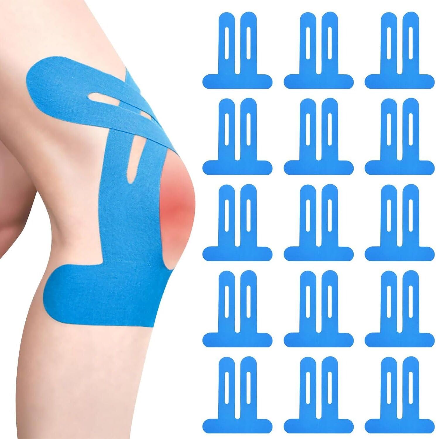 Precut Kinesiotapes Knee, Pack of 15 Knee Tape, Pre-Cut, Blue Knee Tape, Sport, Without Shere, Waterproof & Elastic, Knee Joint Tape for Joints Support Muscle, Kine Pain Relief-image-31
