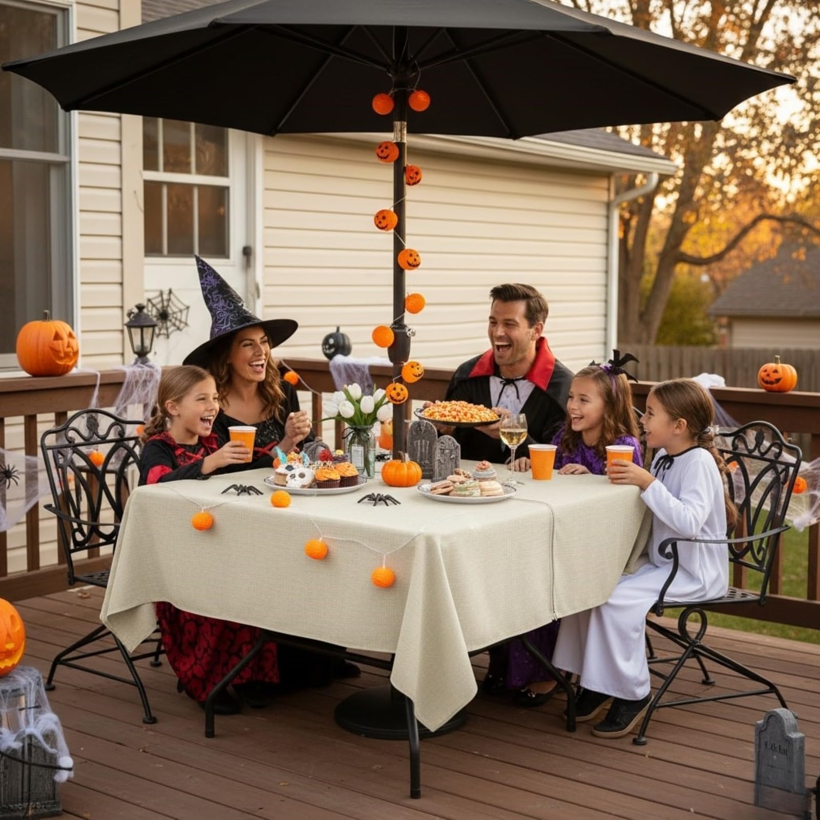 LUSHVIDA Outdoor Tablecloth with Umbrella Hole, Patio Table Cloth Zippered Square 60x60 Inch - Image 2
