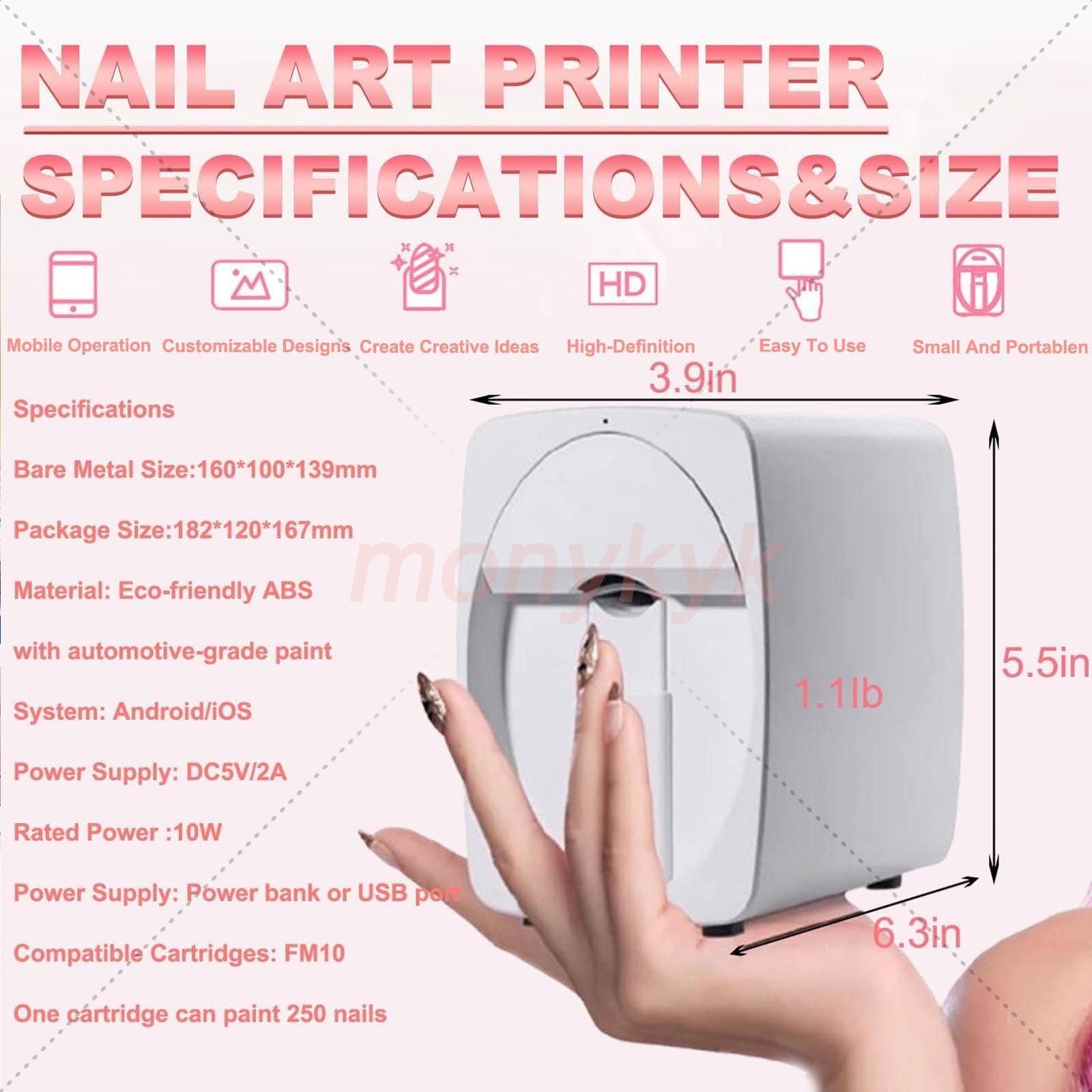 Impresora De UñAs Kit,Impresora Digital MóVil para DecoracióN UñAs 3D,MáQuina ImpresióN De UñAs Bricolaje AutomáTica PortáTil,ResolucióN ImpresióN 2400DPi,para SalóN UñAs Casa Pink