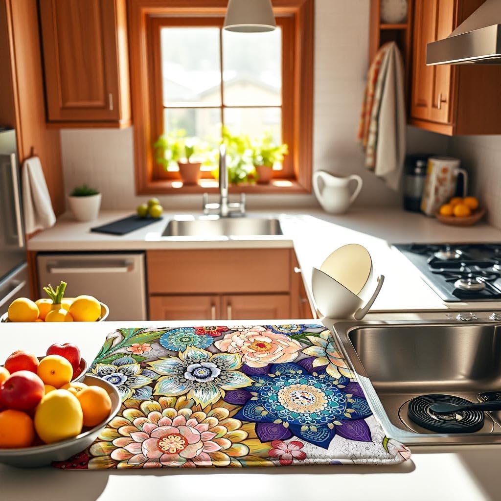 Boho Drying Mat Boho Flower Kitchen Counter Stone Lar Dish Drying Mats