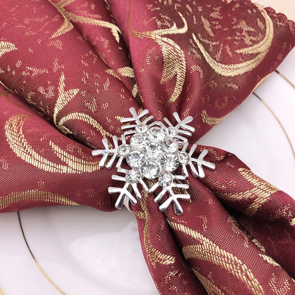 Upkoch 8 Pcs Silver Snowflake Napkin Rings Set, Christmas Napkin Metal Alloy Serviette Holder with Rhinestone Bling - Image 5