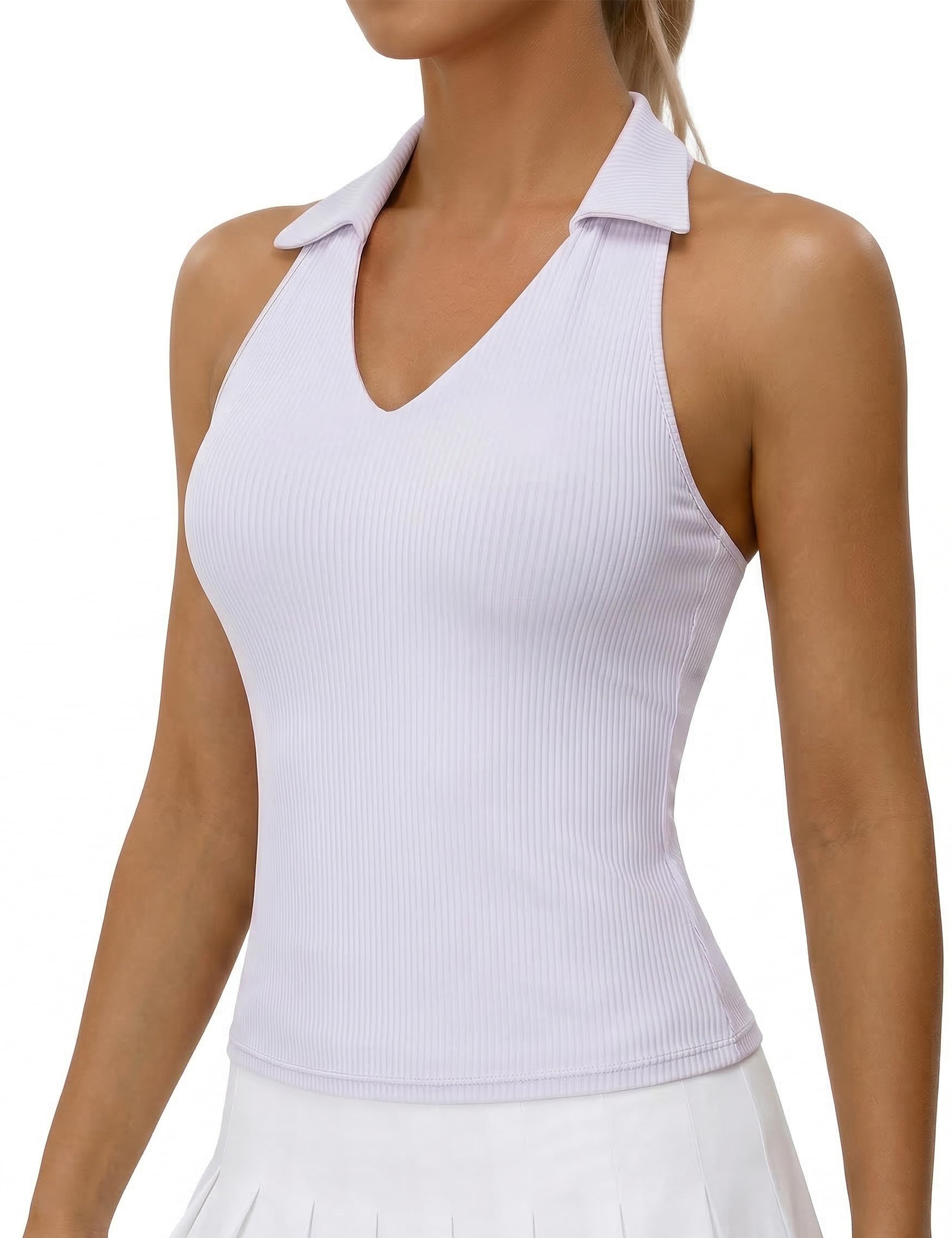 Photo 1 of BMJL Womens Tank Tops with Built in Bras Athletic Racerback Workout Tops Ribbed Tennis Yoga Shirts(White,M)