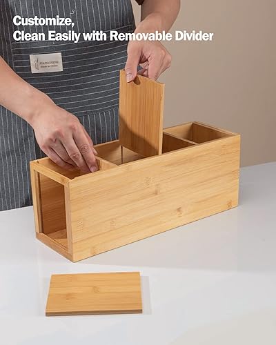 Miniatura 3 de Utensil Holder, Bamboo Kitchen Utensil Holder for Kitchen Counter, Kitchen Utensil Organizer with 4 Compartments and Removable Design for Large