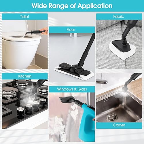 Miniatura 5 de S AFSTAR Limpiador de vapor de mano, vaporizador presurizado de 1400 W con accesorios de 14 piezas y bloqueo para niños, mopa de vapor portátil