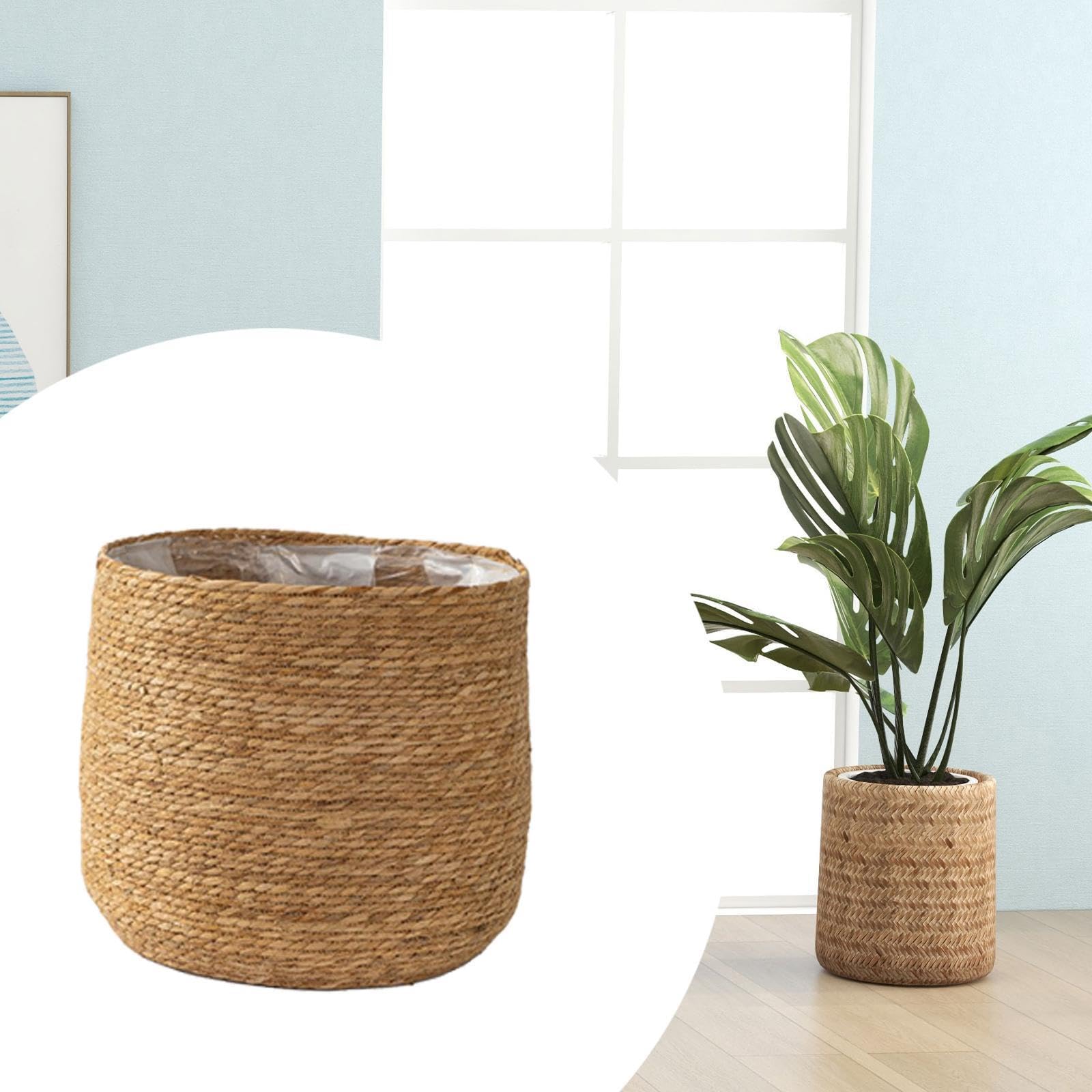 Milageto Cesta Tejida para macetas, Maceta rústica de Gran Capacidad, Organizador práctico, Cesta de Flores, contenedor para Dormitorio, Interior y Exterior