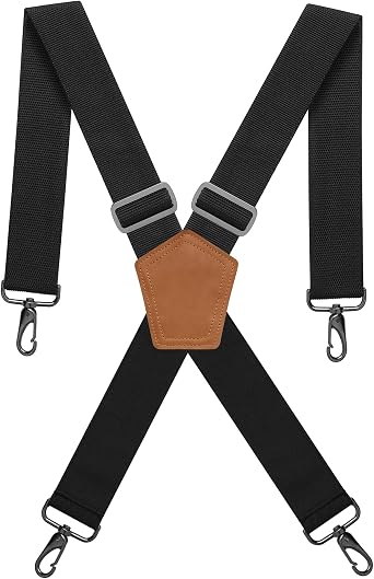 Black Suspender for Men | Heavy Duty adjustable Dress Suspender | Snap Hooks for Belt Loop | Mens Suspenders for Jeans