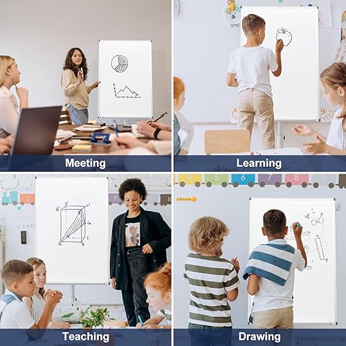 Miniatura 6 de Mobile Magnetic Whiteborad - Caballete de pizarra blanca de pie de 36 x 24 pulgadas, altura ajustable de borrado en seco, pizarra blanca rodante