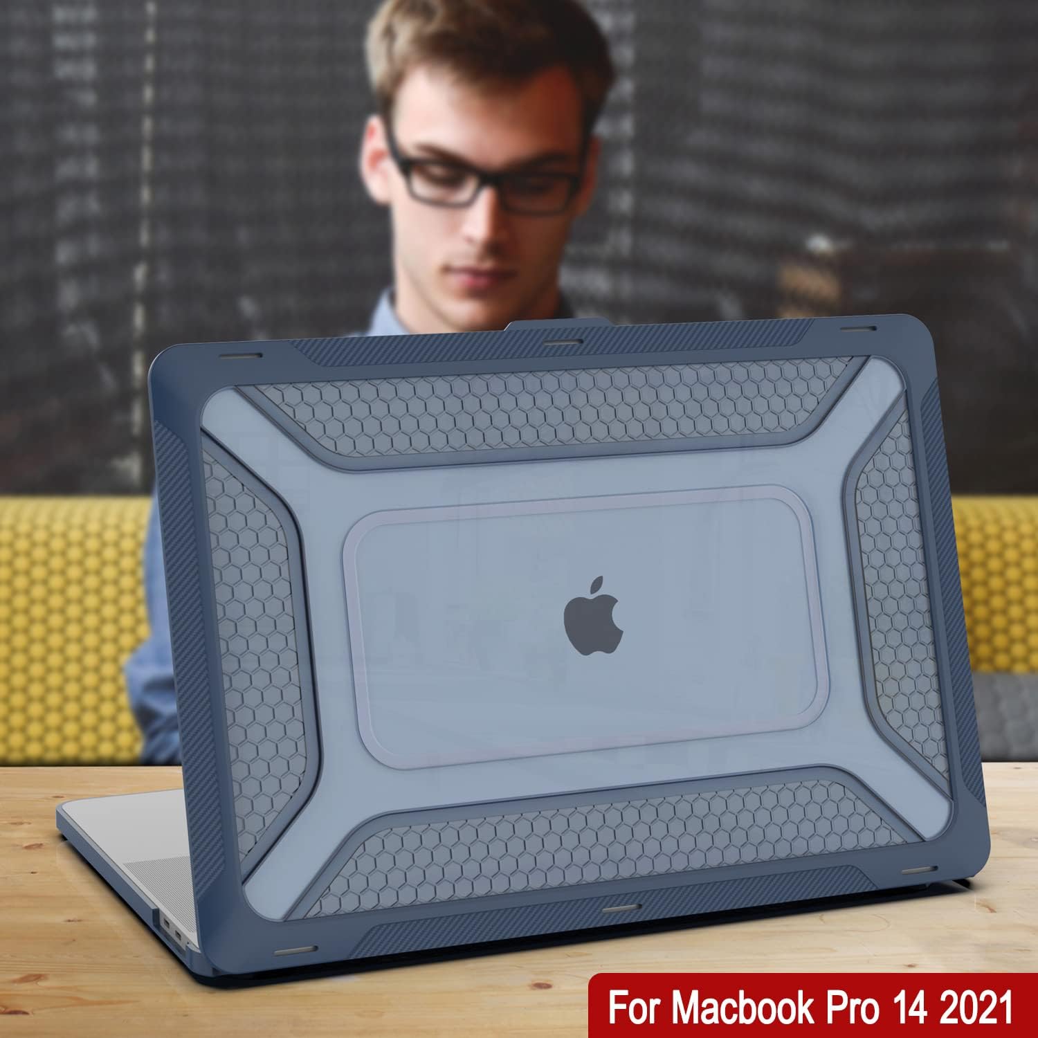 Punkcase for MacBook Pro 14 Case Hard Shell Cover | Clear Military Heavy Duty Rugged Sleeve with Kickstand | Ultimate Protection for MacBook Pro 14 Model A2442 (2021 Release) [Dark Blue]