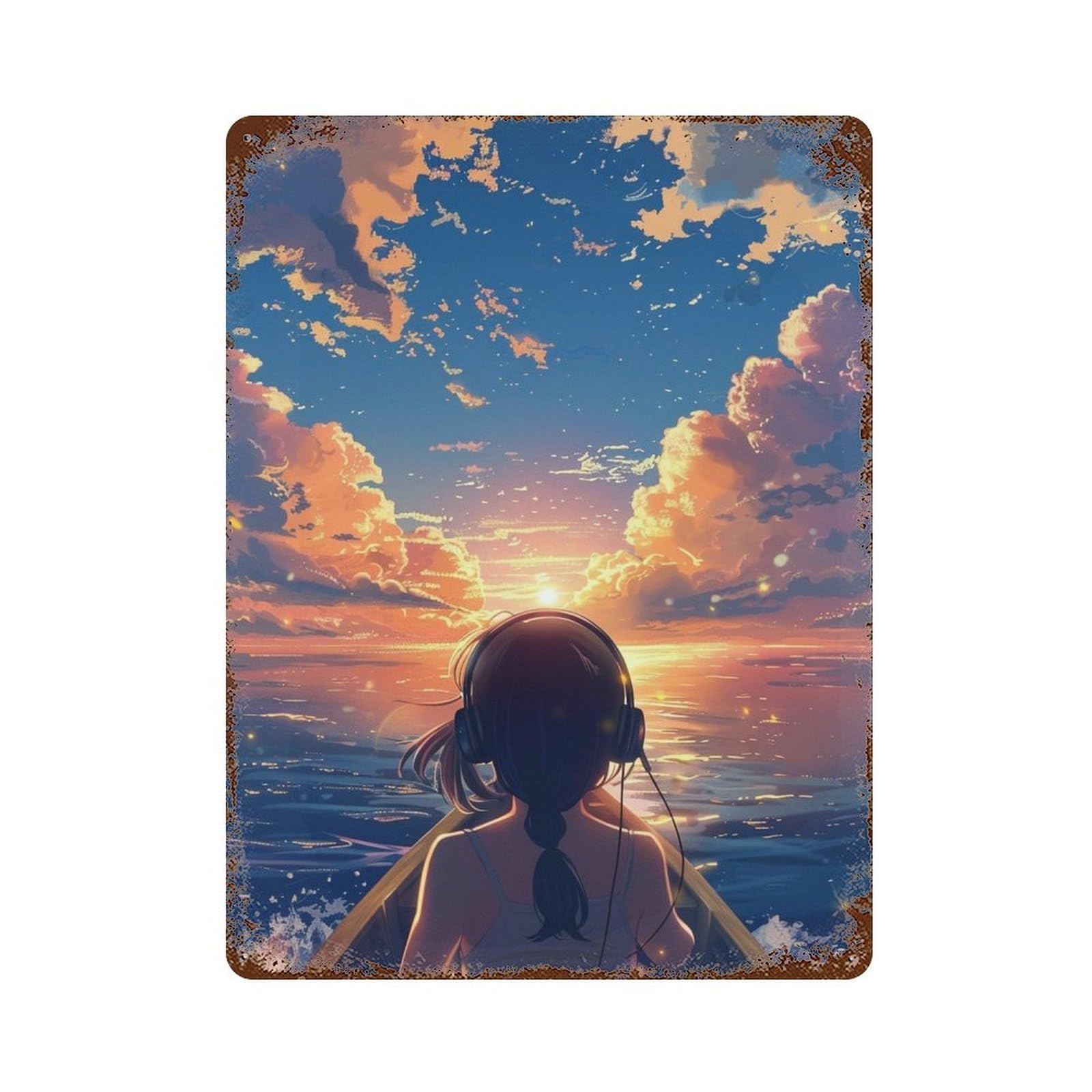 Retro Metal Sign with Sunset Serenity Journey Design 15.7"x11.8", for Shed, Workshop And Garage Wall Decor, Old School Wall Decor
