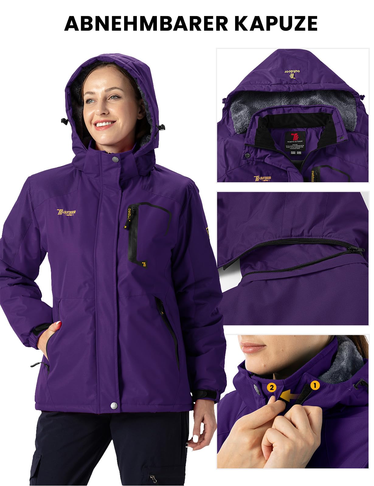 donhobo Damen Jacken Fleecejacke Winterjacke Wasserdicht Atmungsaktiv Verdickt Warm Winddicht Softshelljacke Outdoor Funktionsjacke mit Abnehmbare Kapuzen