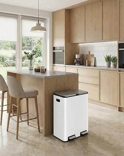 Miniatura 9 de Bote de basura doble de 16 galones (2 x 30 L), bote de basura de cocina de acero inoxidable, papelera de reciclaje con caja de control de olores,