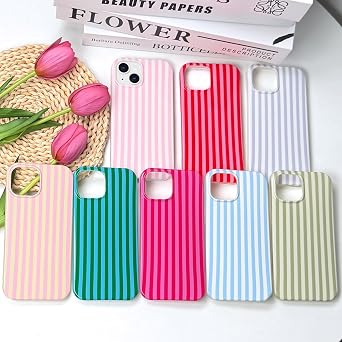 Anuck for iPhone 14 Case & for iPhone 13 Case Cute Striped Phone Case Girly Aesthetic Vertical Stripe Pattern Design for Women Girls, Soft TPU Shockproof Rubber Bumper Protective Cover - Pink White