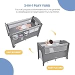 LIVINGbasics 4 in 1 Baby Playard with Diaper Changing Table | Adjustable Height of One Side Rail, Foldable, Baby Bassinet with Side Door