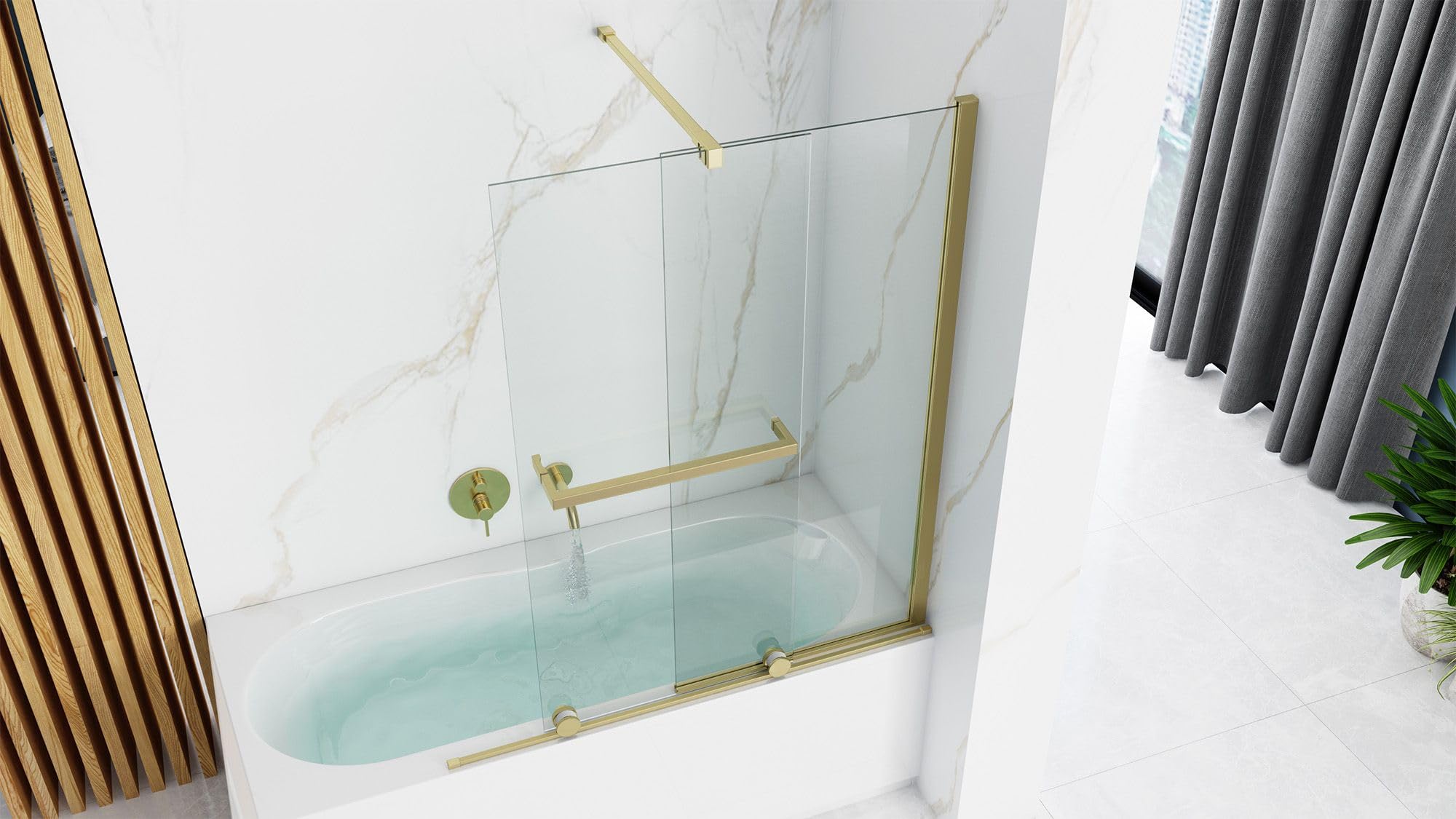 REA MAMPARA DE BAÑO FABIAN 100 CM MAMPARA DE BAÑERA, ALTURA 140 CM (ORO CEPILLADO)