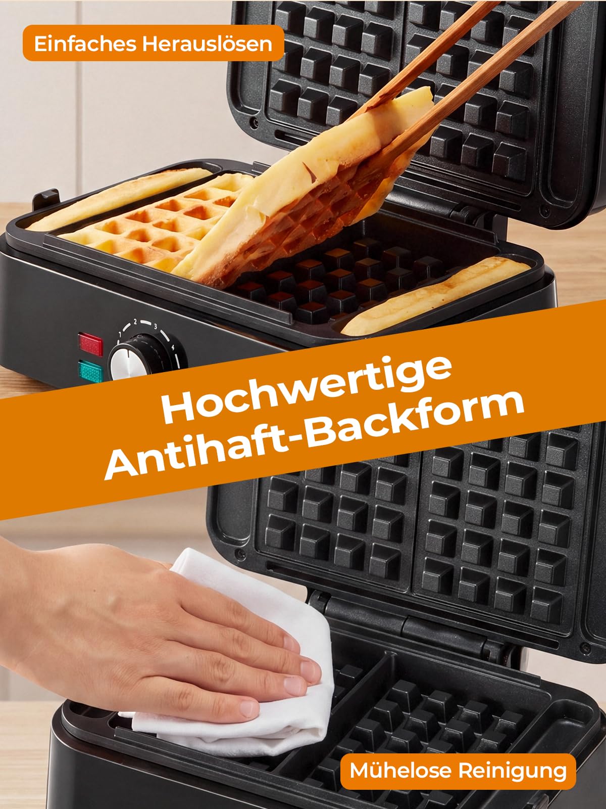 Piastra per waffle belga, doppia piastra antiaderente, con regolazione automatica della temperatura e spie di controllo