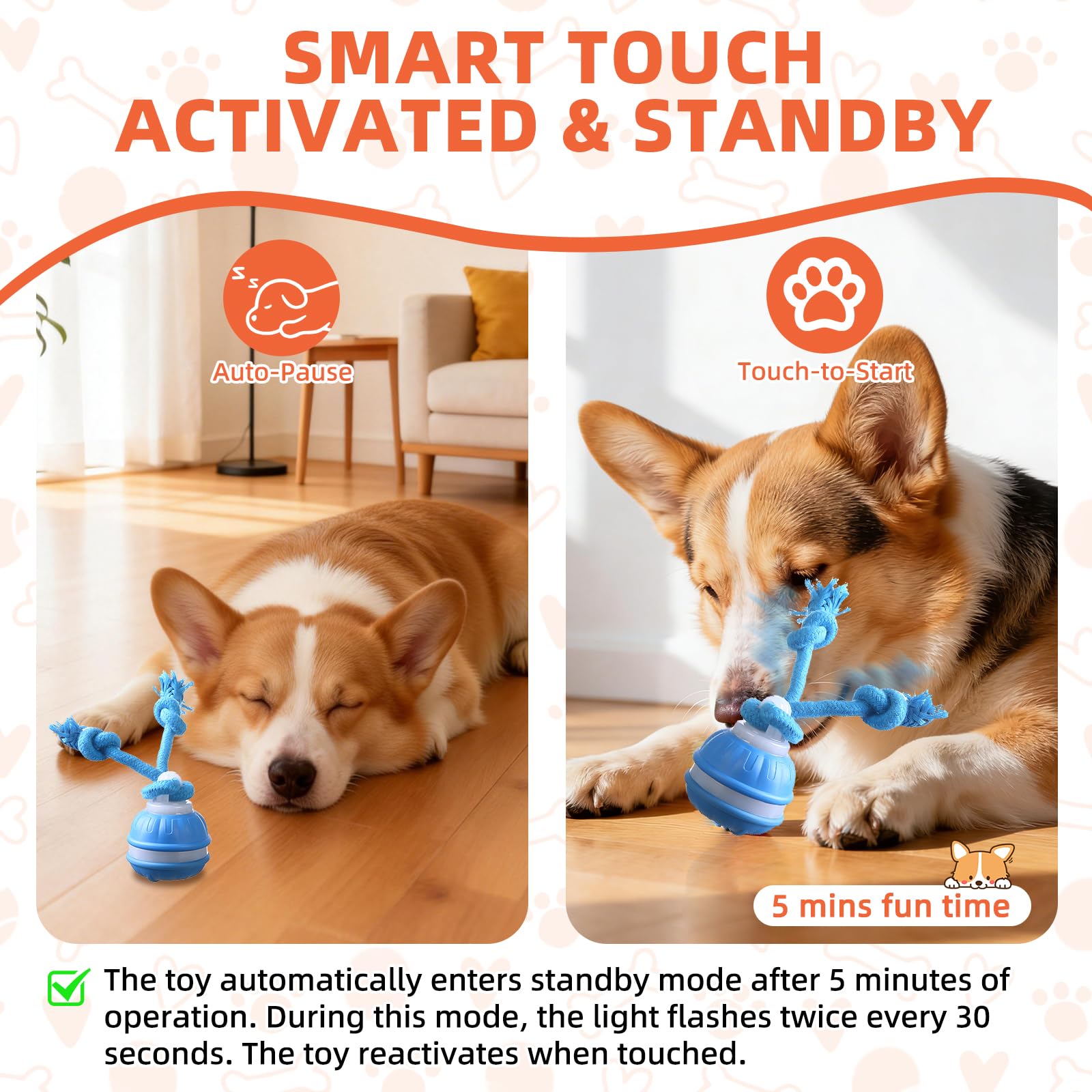 Juguetes para Perros, Pelotas para Perros Interactivos, Juguetes Perro de Salto Automático, Inteligente Pelota Interactiva Perro con Cuerda para Pequeños y Medianos (Azul+Naranja)