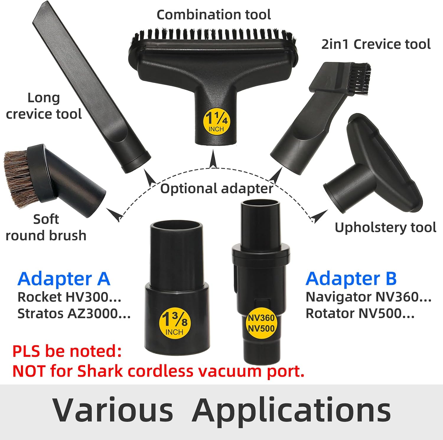 Vacuum Attachments Compatible with Shark Corded Vacuums Navigator NV350 NV360 & Rotator NV501 Rocket HV300 and More, 1-1/4" Accessories with Hose Adapters (Car Detailing Kit)