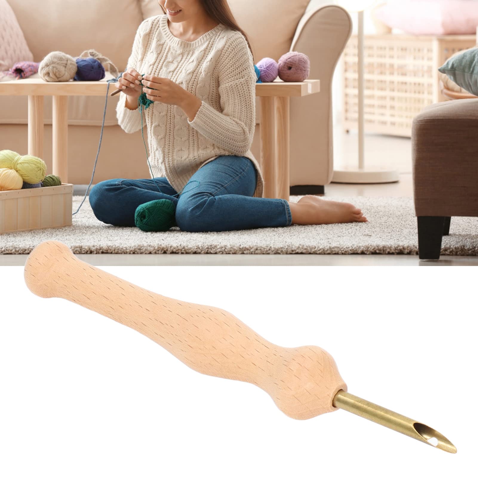 Respicefinem 5mm Punch Needle Embroidery Set with Wooden Handle Ideal for DIY Curtains Clothing and Decorative Painting High Quality Beech Wood and Metal Wear Comfortable to