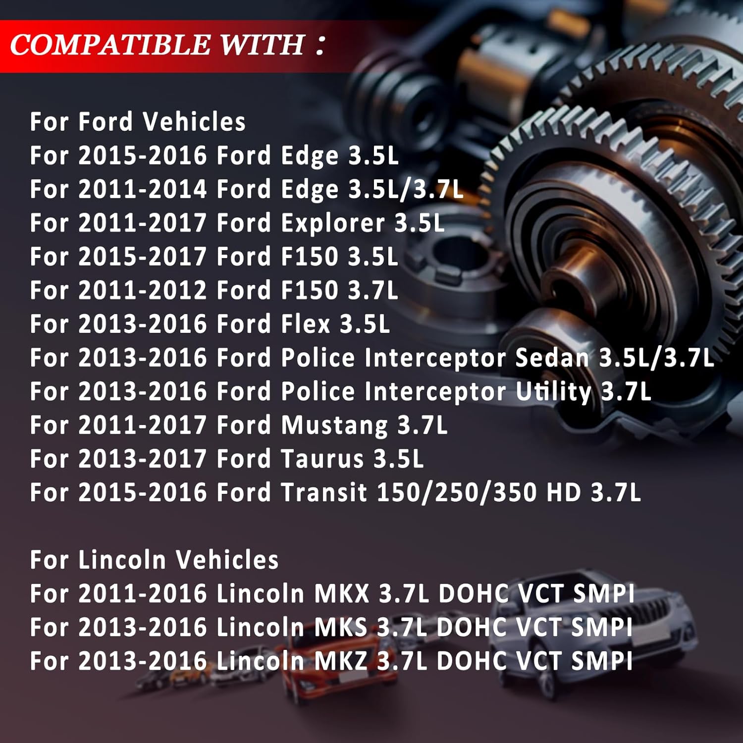 90738S Engine Timing Chain Kit & Variable Valve Timing Solenoid & VVT Cam Phaser for Ford Edge Explorer F150 Mustang Taurus Transit, for Lincoln MKX MKS MKZ 3.7L, OE# AT4Z6256A AT4Z6M280A