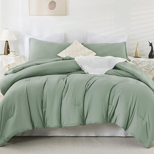 Miniatura 2 de Andency Juego de edredón tamaño King de 3 piezas, color verde salvia, juego de edredón ligero y esponjoso para toda la temporada (edredón de 104 x