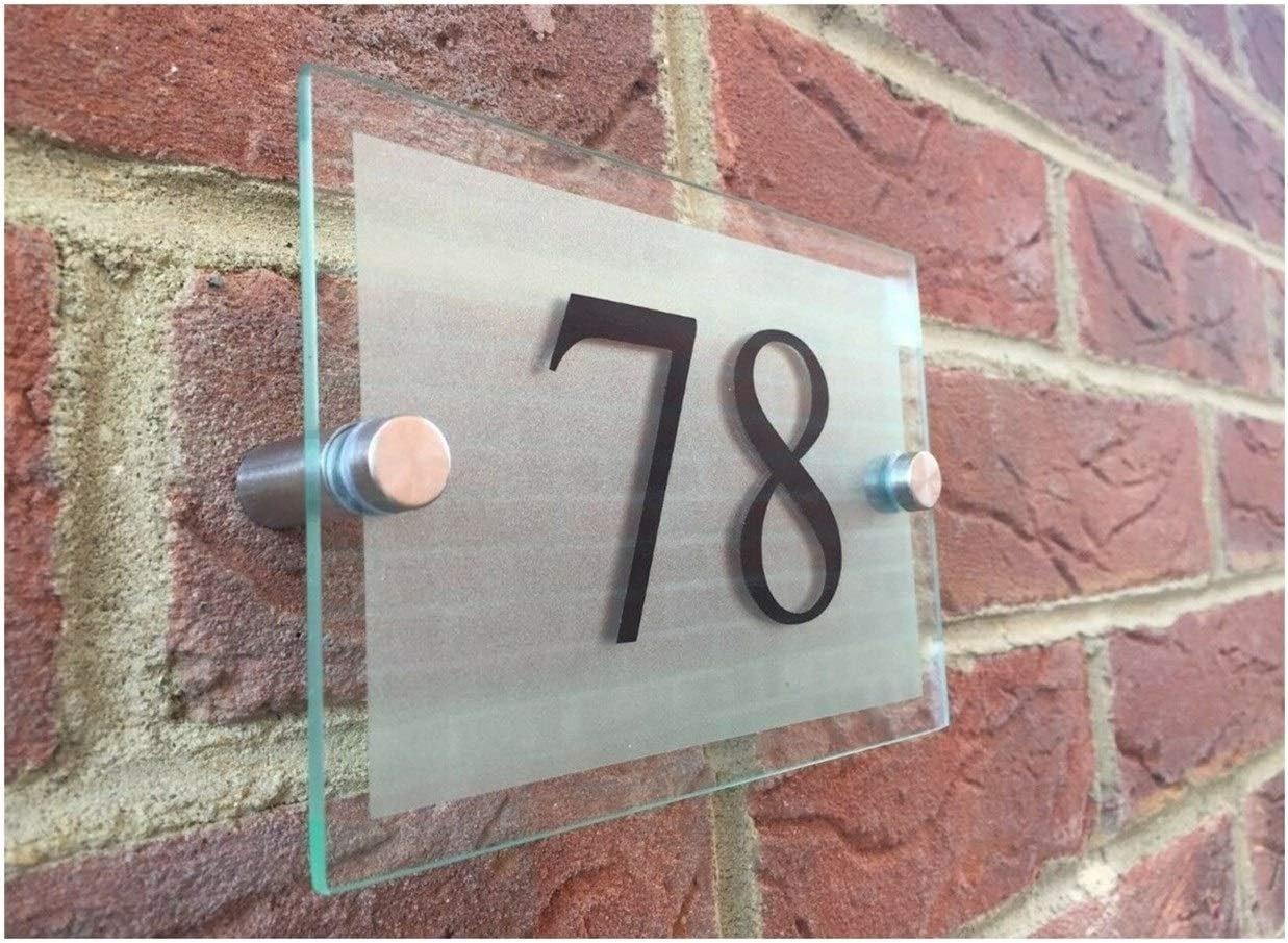 House Number Customize Modern House Sign Plaque Door Number Street Glass Effect Acrylic Name Digital (Color : White Back Panel) (Black Door Number)