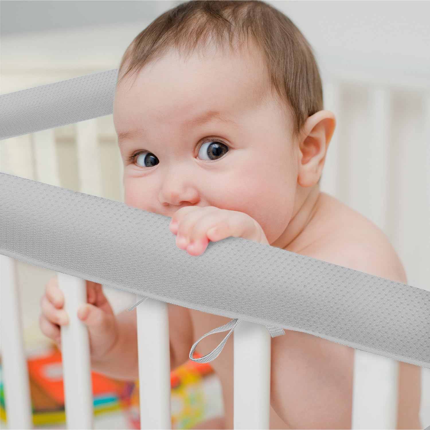 3 PC Crib Rail Covers for Teething,Corner Edge Strip, Soft Furniture Guards, Sponsored,Reversible Guardrail Cover Protector for Full Size Crib(New-Gray)