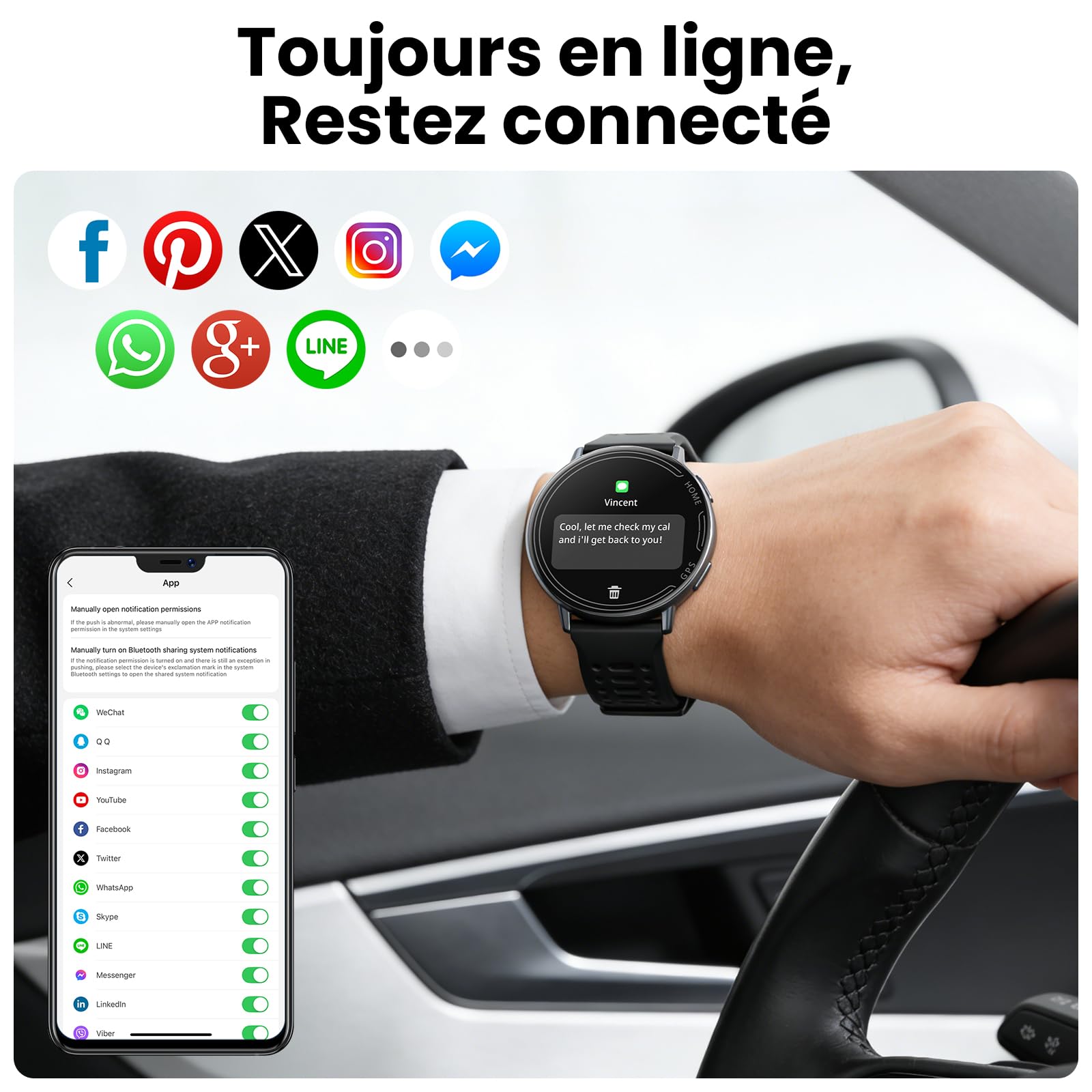 Montre Connectée 1.39 "pour, avec GPS/Bluetooth appels/Fréquence Cardiaque | Avoir la Fréquence Cardiaque/Surveillance du Sommeil, Compatible avec Android et IOS Smart Watch, avec le Mode 100 + Sport