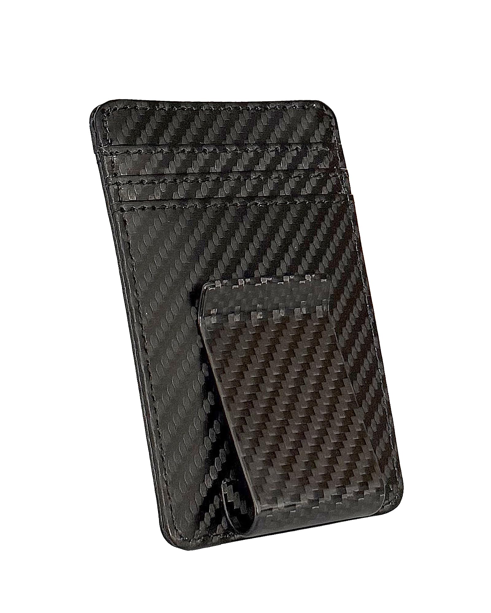 Xuduvay Money Clip for Men Wallet Slim Carbon Fiber Wallet Clip Stainless Steel Credit Business Card Minimalist Card Holder 2in1-Bright Black