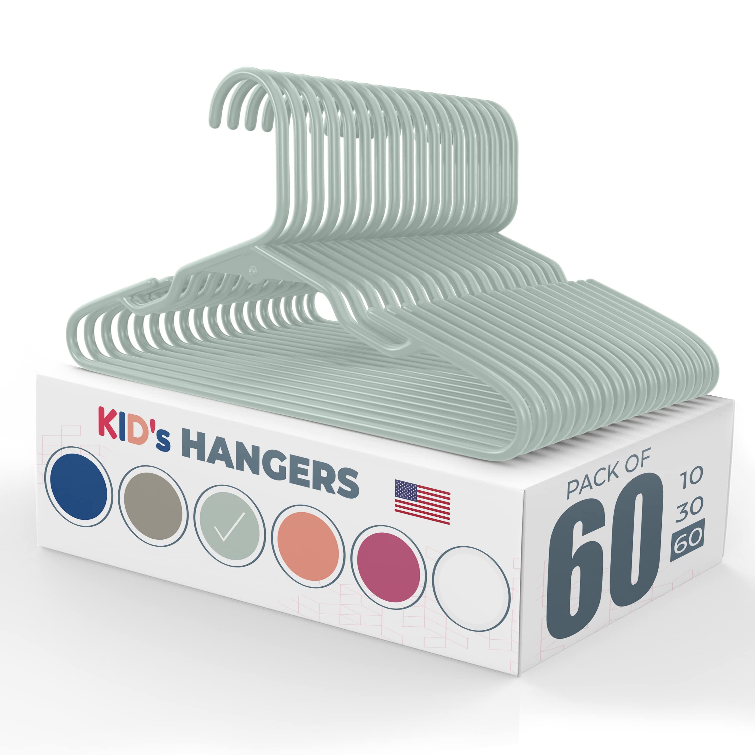 Neaties Kids Hangers Plastic Mint (10, 30, 60, 120 Packs) Non-Slip Toddler Kid & Baby Hangers for Closet, Slim Children's Hangers for Clothes with Notches, Best Kids Plastic Hangers (60 Pack)