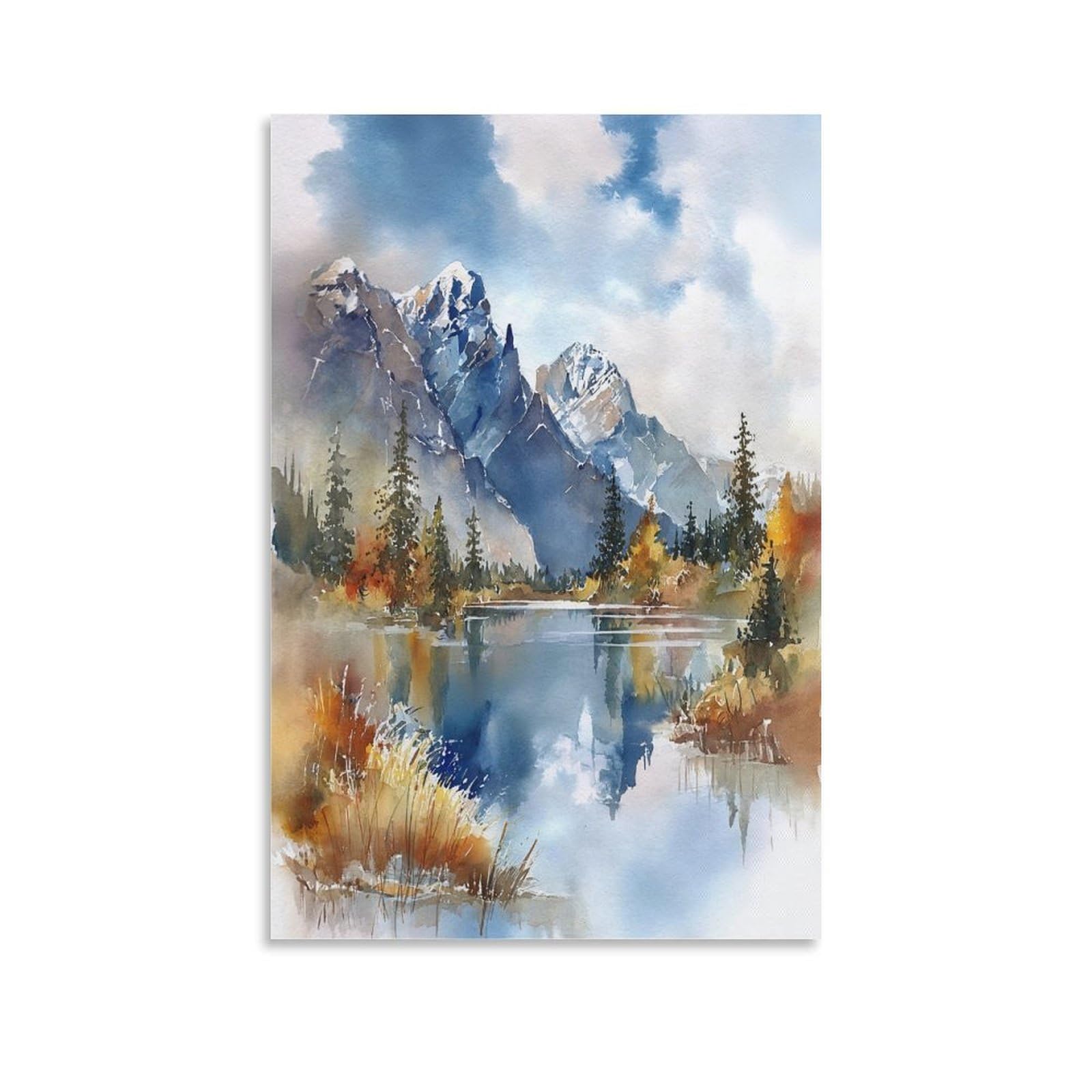 LCYNNH Banff Watercolor Painting Canadian Rocky Mountain Poster Tree 24x36inch(60x90cm) Print Home Bedroom Office Living Room Decor Canvas