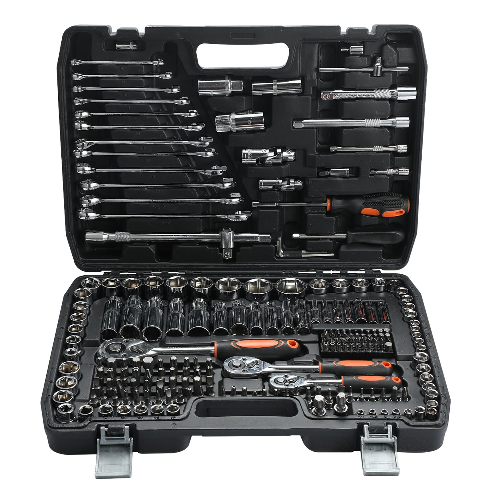 Putentfun 216 Piece Drive Socket Set 1/2" 1/4" 3/8", CR-V Mechanic Tool Set with Quick-Release Ratchet Wrench, Spanners, Bits Set, Hex Key for Car Repair