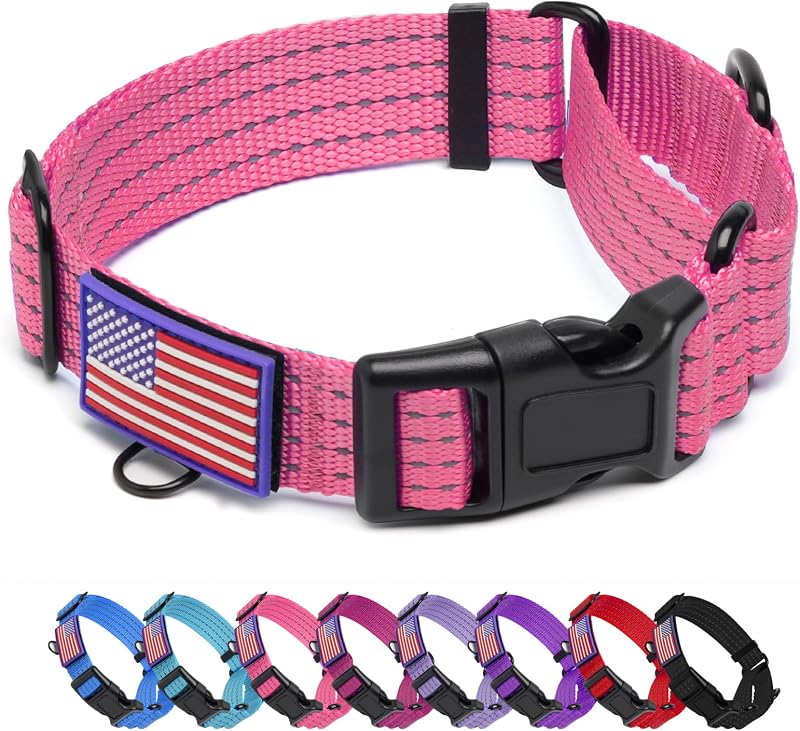 Coleira Martingale para Cães com Faixas Refletivas, Ajustável, Rosa, Tamanho Grande (L) — JOOCPUP