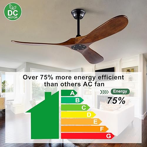 Miniatura 5 de Ventilador de techo de madera moderno de 42 pulgadas, 3 cuchillas, nogal oscuro y negro, control remoto, motor de CC reversible, 6 velocidades,