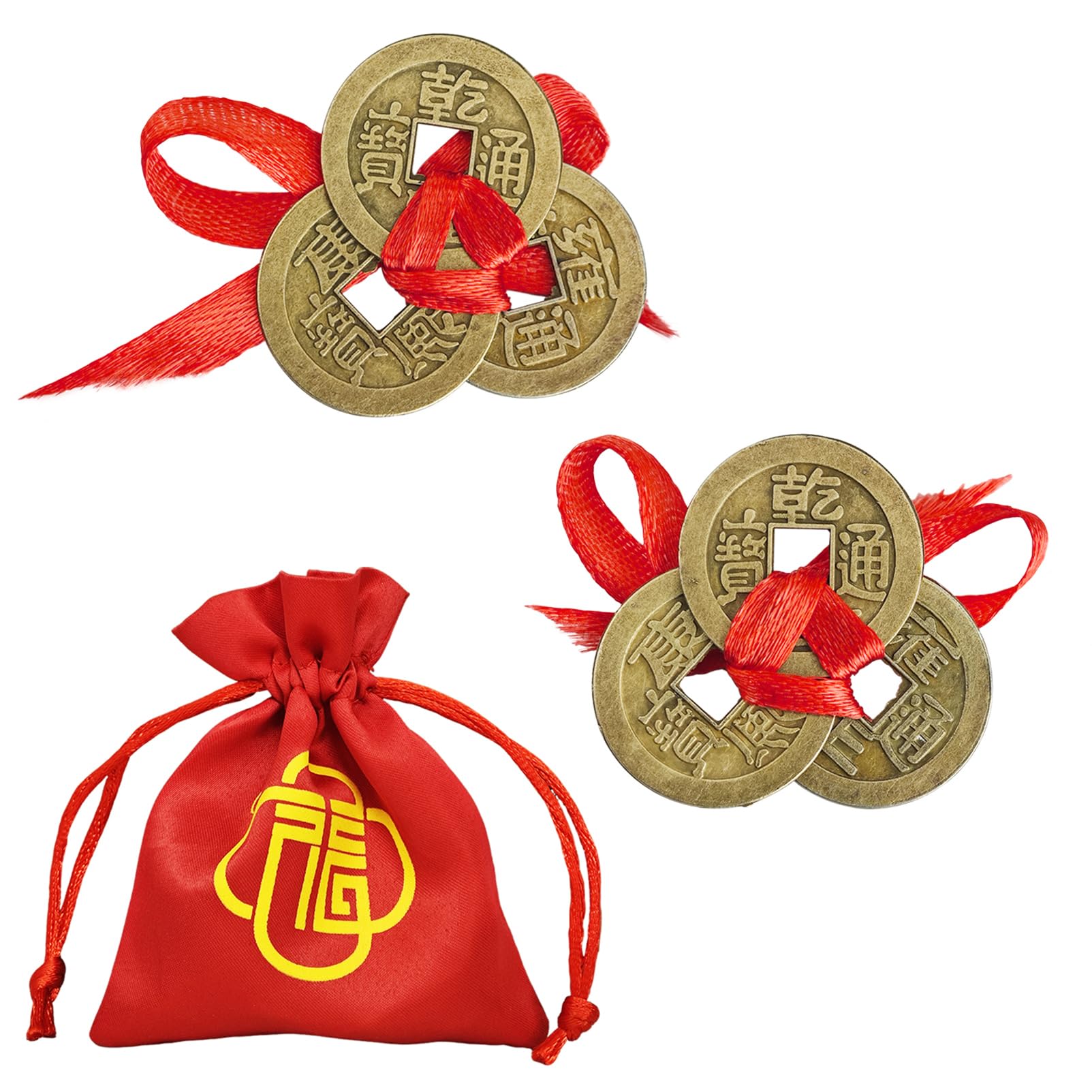 2 szt. chińskie Feng Shui trzy monety I Ching dla Fortune W torba na prezent SKU: Y1145, 2,3 cm