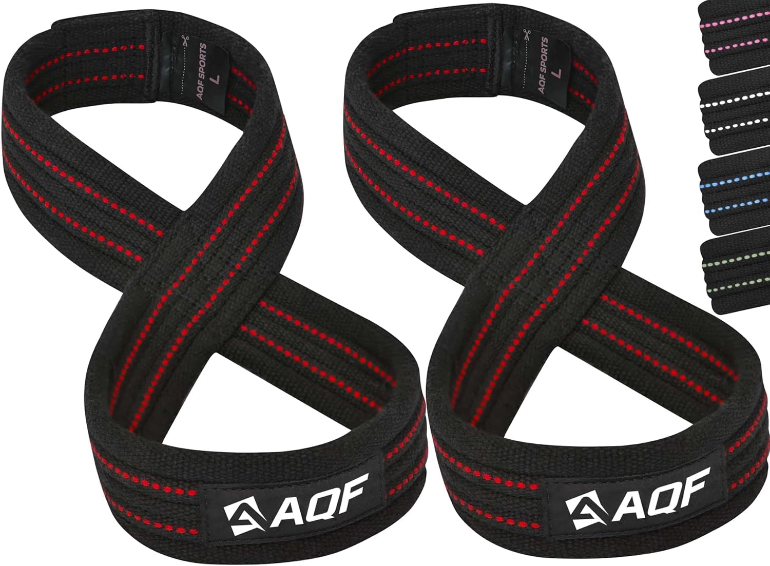 AQF Figure 8 Lifting Straps, Anti Slip Gym Wrist Supports for Gym, Powerlifting, Weightlifting, Deadlifting, Heavy Duty Gym Straps, Ideal Lifting Straps for Strength Training (Black & Red, M)