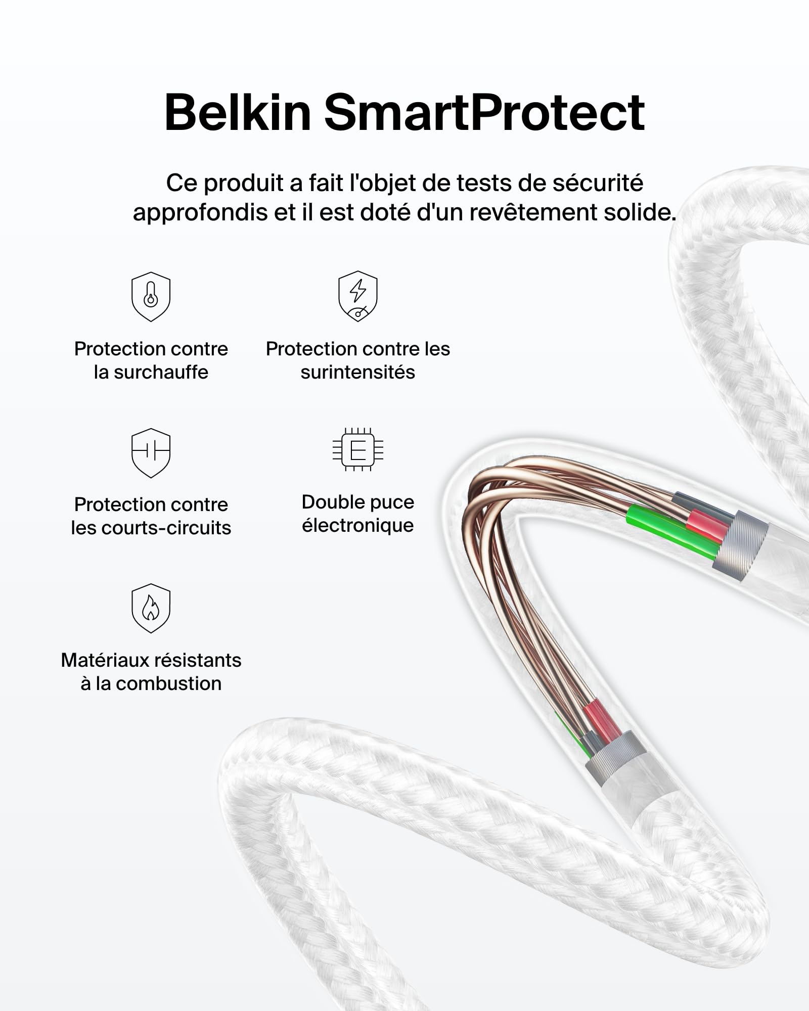 Belkin Eco Câble USB-C vers USB-C avec gaine tressée, 3 m, 240 W, doux au toucher, souple, Câble de recharge rapide, pour iPhone 16, Galaxy S25, Pixel 9, MacBook, iPad Pro, etc. - Blanc (USB 2.0)