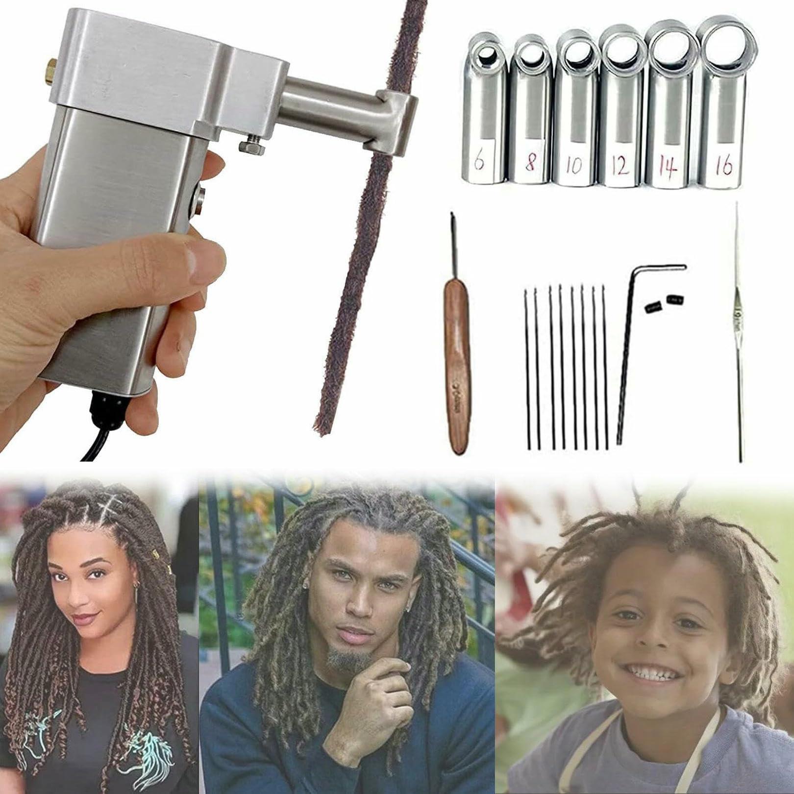 Zestaw do robienia dredów elektrycznych, natychmiastowa przenośna maszyna do robienia dredów, która może pracować bezpośrednio na głowie lub zaplatać syntetyczne włosy
