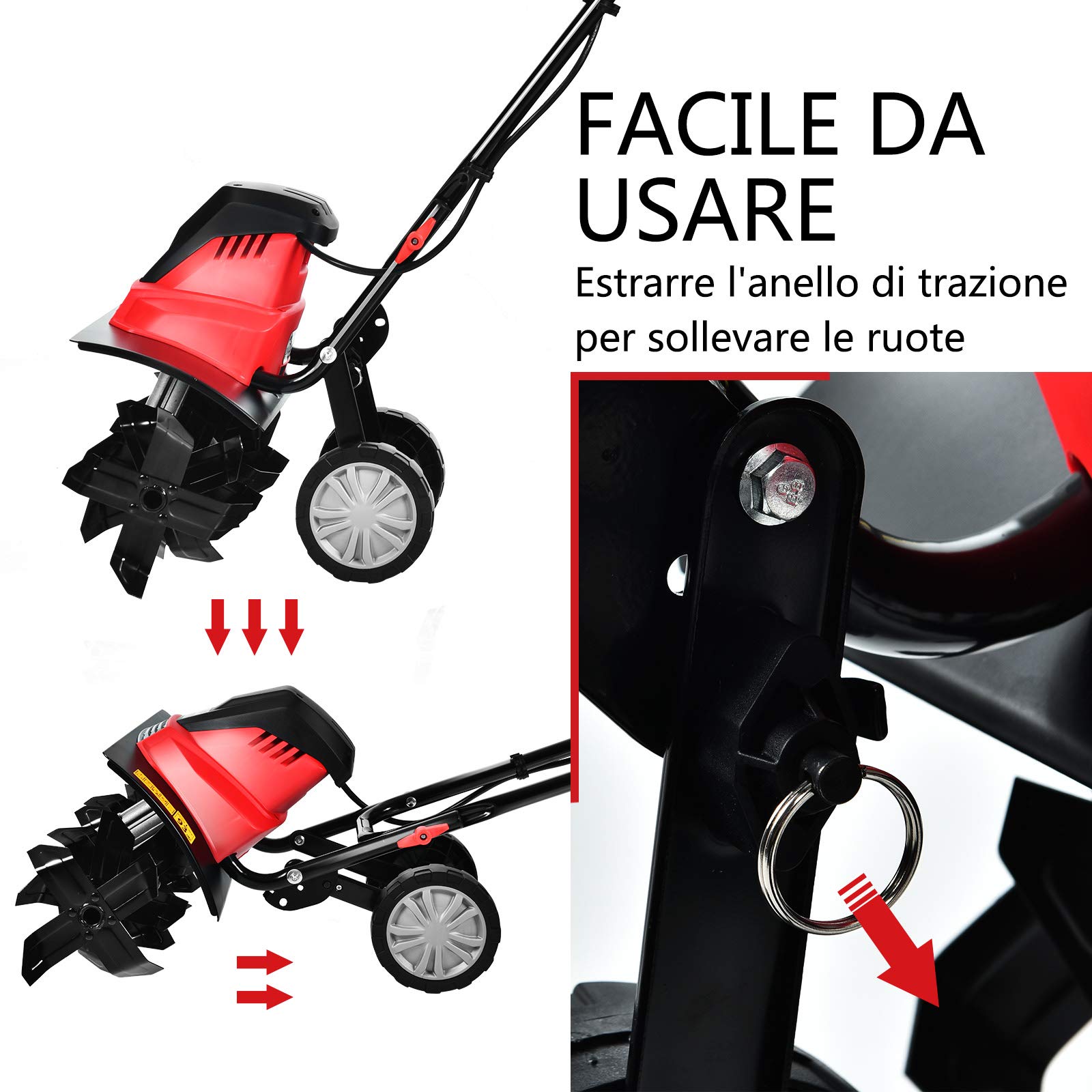 RELAX4LIFE Motozappa Elettrica 1200W/1500W, Zappa a Motore Elettrica 4/6 Lame, Velocità 365/400 rpm, Profondità di Lavoro 22 CM, Larghezza 35/43 CM (1200W)