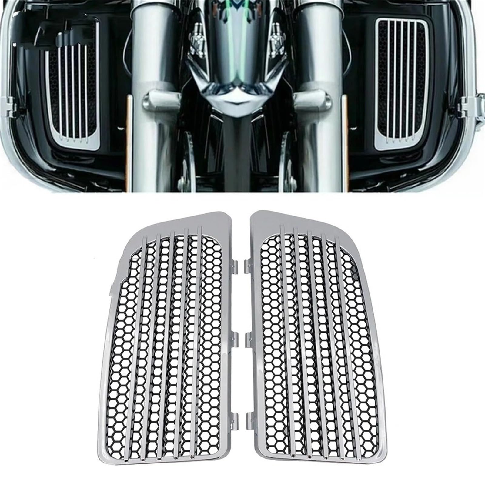 Osłona chłodnicy oleju Akcesoria motocyklowe Kratka chłodnicy Dolna osłona owiewki pasuje do Touring Electra Glide Road(Blak Chrome)
