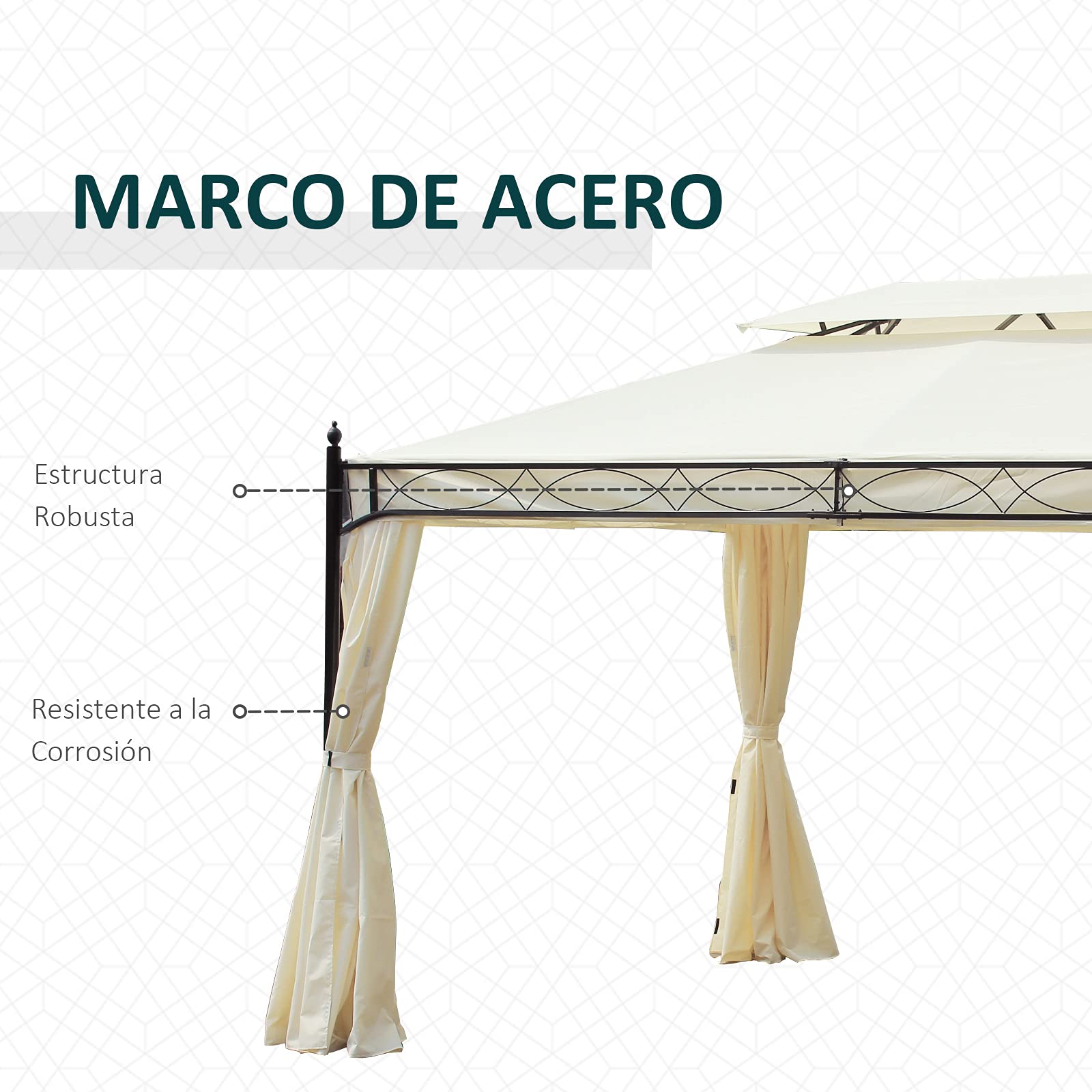 Outsunny Cenador de Jardín 4x3m Pabellón con Techo Doble Transpirable y 4 Cortinas Laterales Extraíbles Carpa de Acero Anti-UV Gazebo para Fiestas Bodas Eventos al Aire Libre Crema | Pabellón de Jardín Gazebo, Marco de Acero, 8 Orificios de Drenaje, Anti-