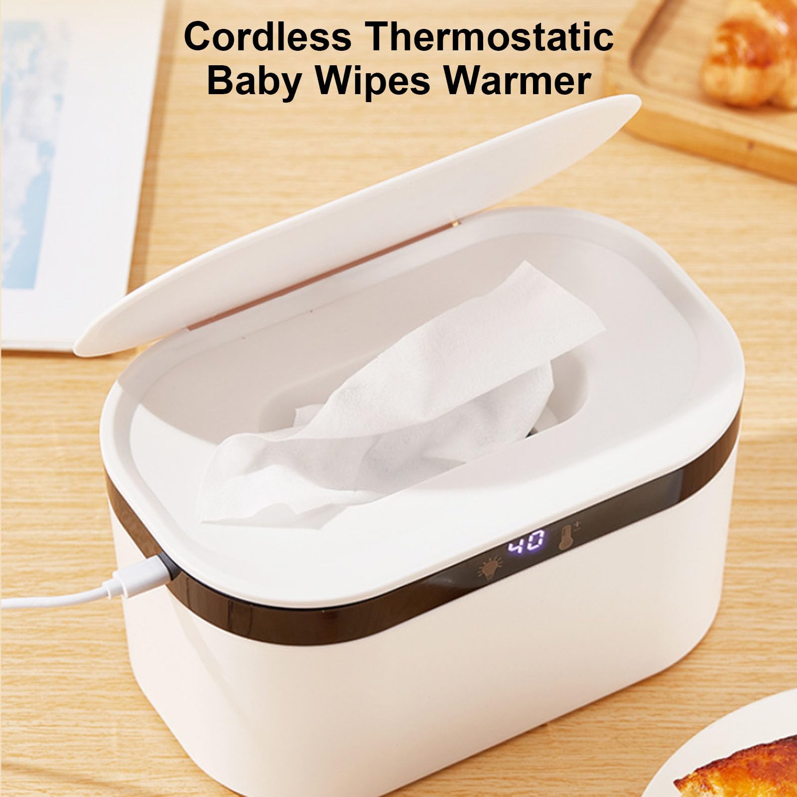 Chauffe-essuyage pour bébé avec lumières nocturnes Distributeur de lingettes humides pour bébé avec 3 températures de transmission de grande capacité de lingettes